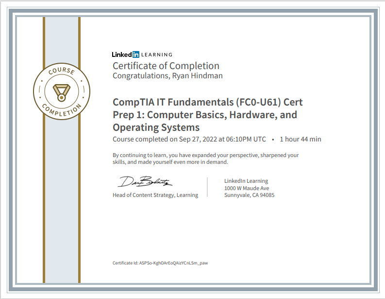 CompTIA IT Fundamentals (FC0-U61) CERT PREP 1: Computer Basics, Hardware, and Operating Systems
